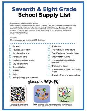 7th and 8th Grade Supply List
